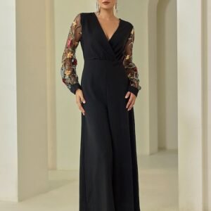 Black Embroidered Flower V-neck Bishop Long Sleeve Party/Wedding Guest Jumpsuit dress to impress 2024 Ador Black 2025 $54.00 XS S M L XL 2XL 3XL 4XL