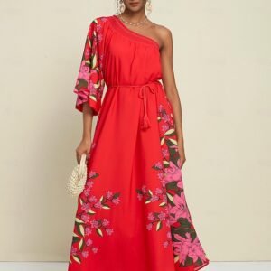 Chiffon Bohemia Wedding Guest Stripe Smocked One Shoulder Maxi Dress Ador Red 2025 $59.00 XS S M L XL 2XL 3XL 4XL