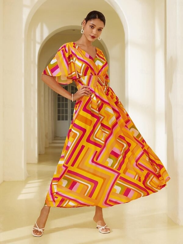 Chiffon Geometric V Neck Maxi Dress Ador Orange 2025 $52.00 XS S M L XL 2XL 3XL 4XL