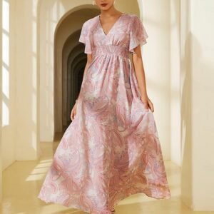 Chiffon Wedding Guest Floral V Neck Corset Maxi Dress Ador Pink 2025 $63.00 XS S M L XL 2XL 3XL 4XL