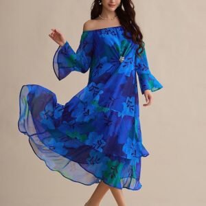 Chiffon Wedding Guest Royal Blue Floral Off Shoulder Long Sleeve Maxi Dress Ador Royal Blue 2025 $39.00 XS S M L XL 2XL 3XL 4XL