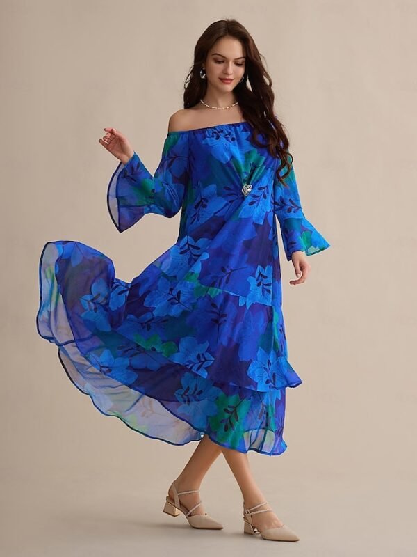 Chiffon Wedding Guest Royal Blue Floral Off Shoulder Long Sleeve Maxi Dress Ador Royal Blue 2025 $39.00 XS S M L XL 2XL 3XL 4XL