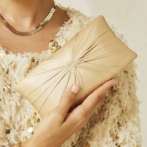 Elegant Champagne Satin Clutch Bag for Women – Evening Party Handbag with Gold Chain Strap and Crystal Clasp Ador Gold Silver Blue Black 2025 $35.00 X