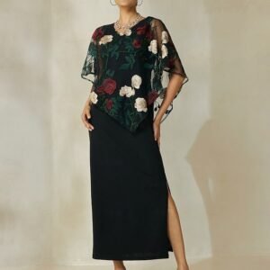 Elegant Embroidered Floral Sleeveless Maxi Dress Ador Black 2025 $45.00 XS S M L XL 2XL 3XL 4XL