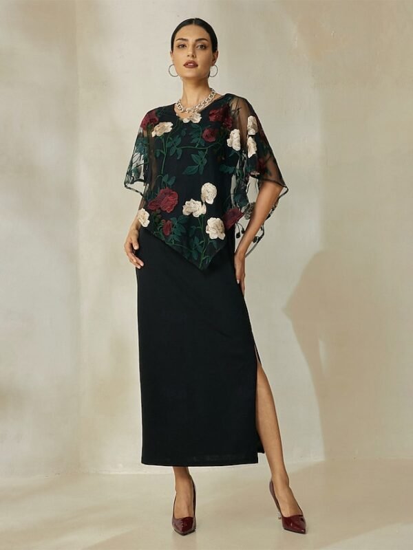 Elegant Embroidered Floral Sleeveless Maxi Dress Ador Black 2025 $45.00 XS S M L XL 2XL 3XL 4XL