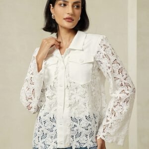 Lace Button Down Pocket Shacket Ador White 2025 $49.00 XS S M L XL 2XL 3XL 4XL