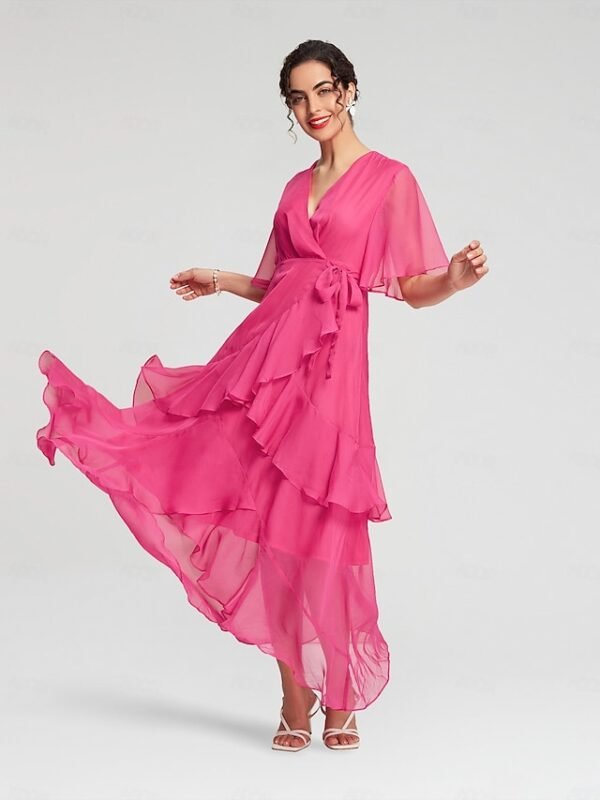 Pink Chiffon Wedding Guest/Party Solid Ruffle Sleeve Elegant Maxi Dress dress to impress 2024 Ador Pink 2025 $49.00 XS S M L XL 2XL 3XL 4XL