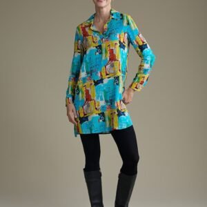 Rayon Graffiti Cuff Lapel Mini Shirt Dress Ador Blue 2025 $39.00 XS S M L XL 2XL 3XL 4XL