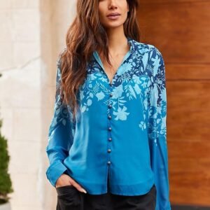 Satin Floral Ruffle Long Sleeve Blouse Ador Blue 2025 $36.00 XS S M L XL 2XL 3XL 4XL