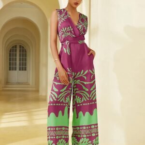 Satin Plant Print Jumpsuit Ador Rose Red 2025 $65.00 XS S M L XL 2XL 3XL 4XL