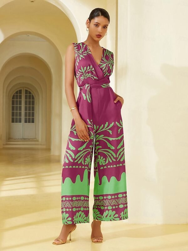 Satin Plant Print Jumpsuit Ador Rose Red 2025 $65.00 XS S M L XL 2XL 3XL 4XL