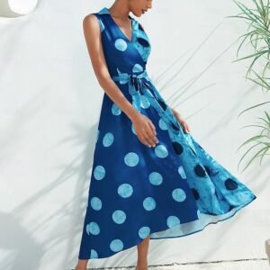 Satin Polka Dot Sleeveless Belted Midi Dress Ador Blue 2025 $59.00 XS S M L XL 2XL 3XL 4XL