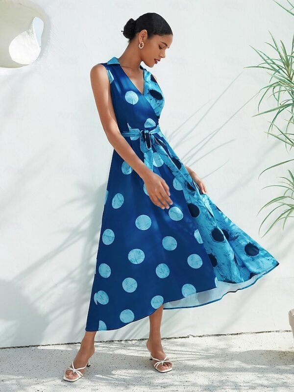 Satin Polka Dot Sleeveless Belted Midi Dress Ador Blue 2025 $59.00 XS S M L XL 2XL 3XL 4XL