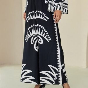 Satin Wide Leg Printing Black Pants Ador Black 2025 $34.00 XS S M L XL 2XL 3XL 4XL