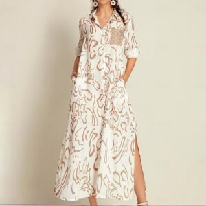 Sequin Apricot Curve Pocket Roll Up Sleeve Maxi Shirt Dress Ador Apricot Wine 2025 $48.00 XS S M L XL 2XL 3XL 4XL