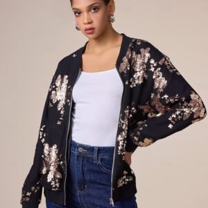 Sequin Crew Neck Bomber Jacket Ador Gold 2025 $55.00 XS S M L XL 2XL 3XL 4XL