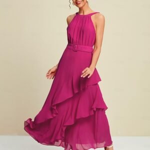 Women's Elegant Dress Rose Red Sleeveless Solid Color Ruffle Mismatched All Seasons Elegant Dress Wedding Party S M L Ador Rose Red 2025 $52.00 XS S M