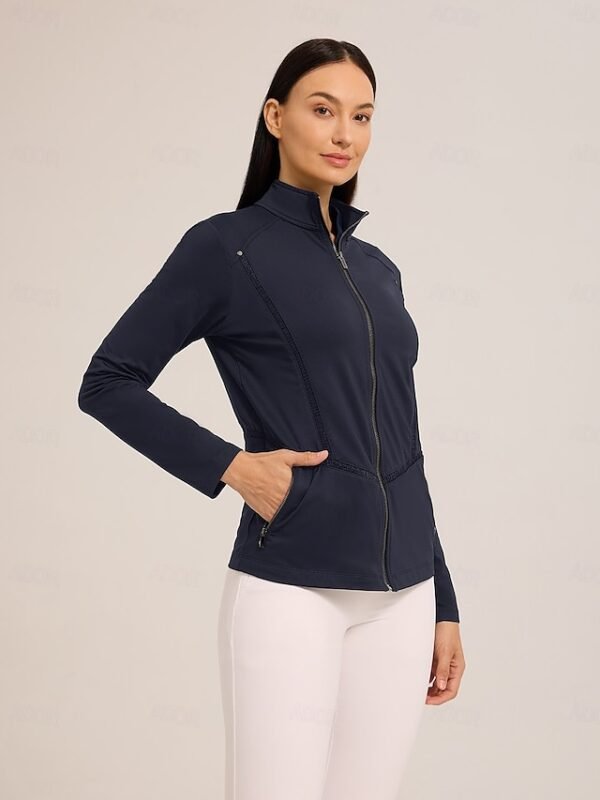 Women's Golf Jacket Black White Navy Blue Long Sleeve Top Ladies Golf Attire Clothes Outfits Wear Apparel Ador Navy Blue Black White 2025 $80.00 XS S