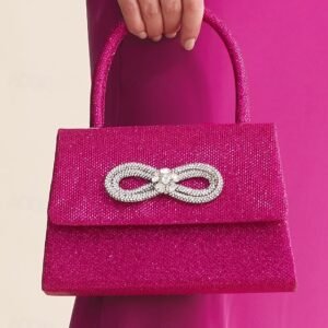 Women's Pink Glitter Handbag with Rhinestone Bow Detail for Evening Events and Parties Ador Rose Pink Silver Champagne Blue Black 2025 $22.00 XS S M L