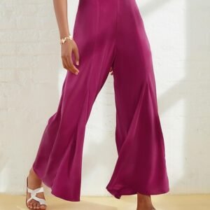 Women's Wide Leg Pants Burgundy Satin Pocket Casual Elegant Loose Fit Pants Spring Summer Ador Rose Red Blue 2025 $34.00 XS S M L XL 2XL 3XL 4XL